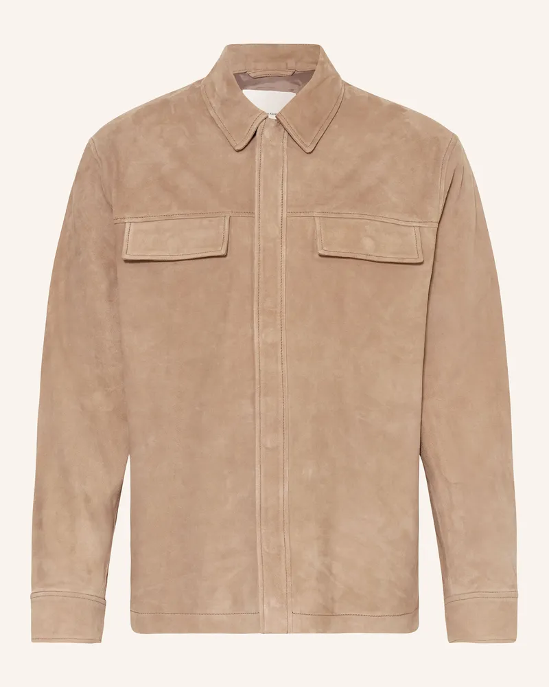 Calvin Klein Leder-Overjacket Taupe