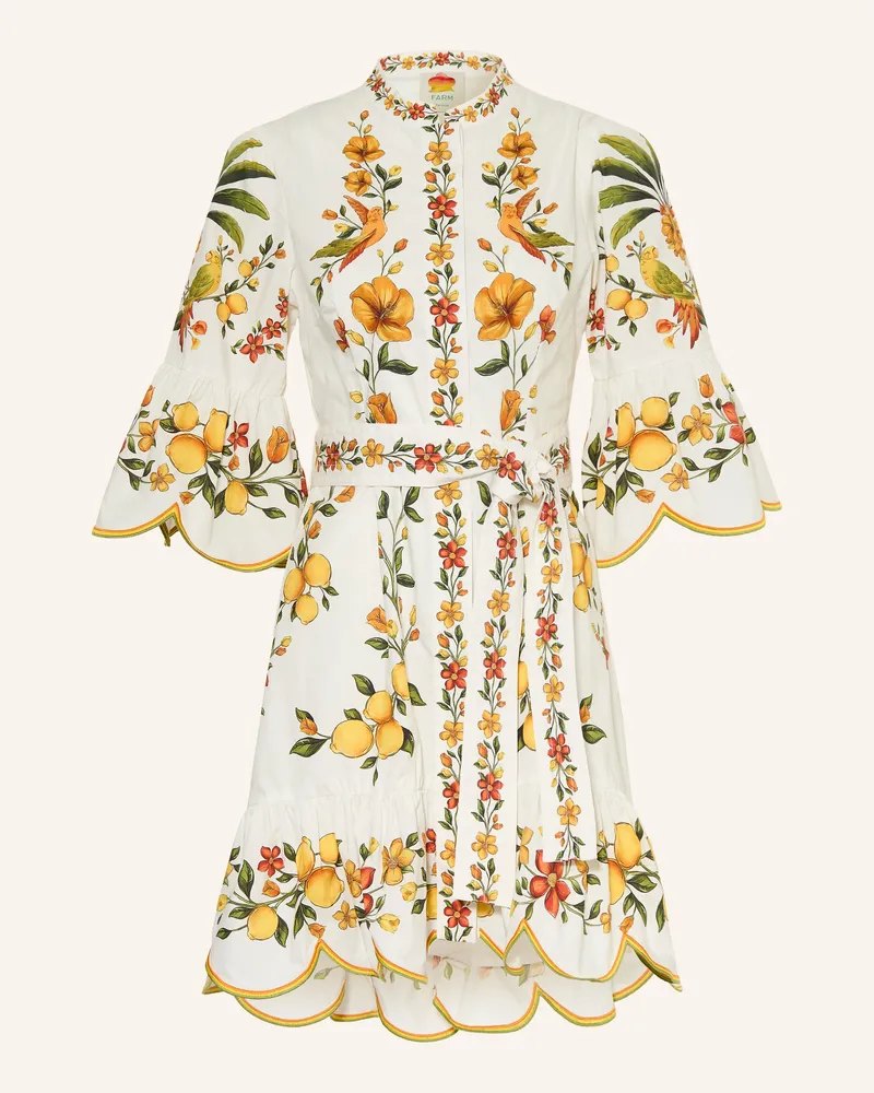 FARM Rio Kleid Lemon Bouquet Mit 3/4-Arm Und Rüschen weiss Weiss
