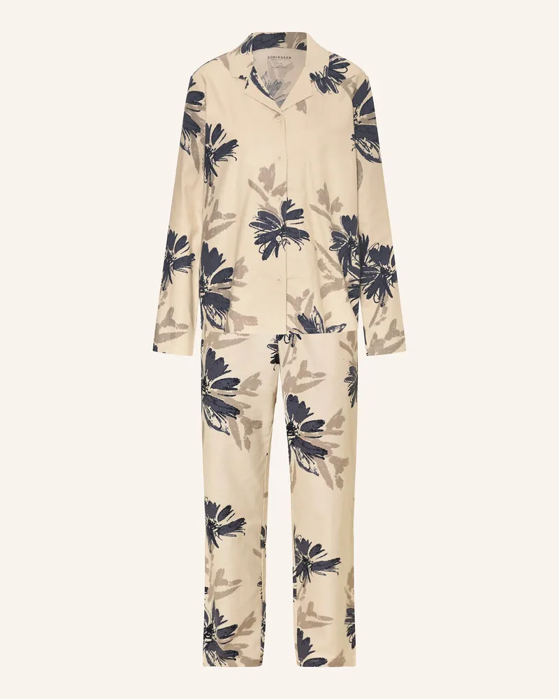 Schiesser Schlafanzug COMFORT INTERLOCK aus Flanell Creme