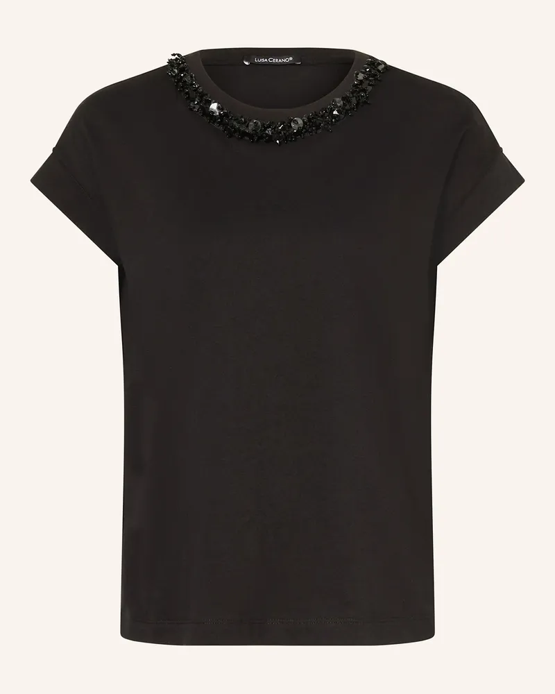 Luisa Cerano T-Shirt mit Pailletten und Schmucksteinen Schwarz