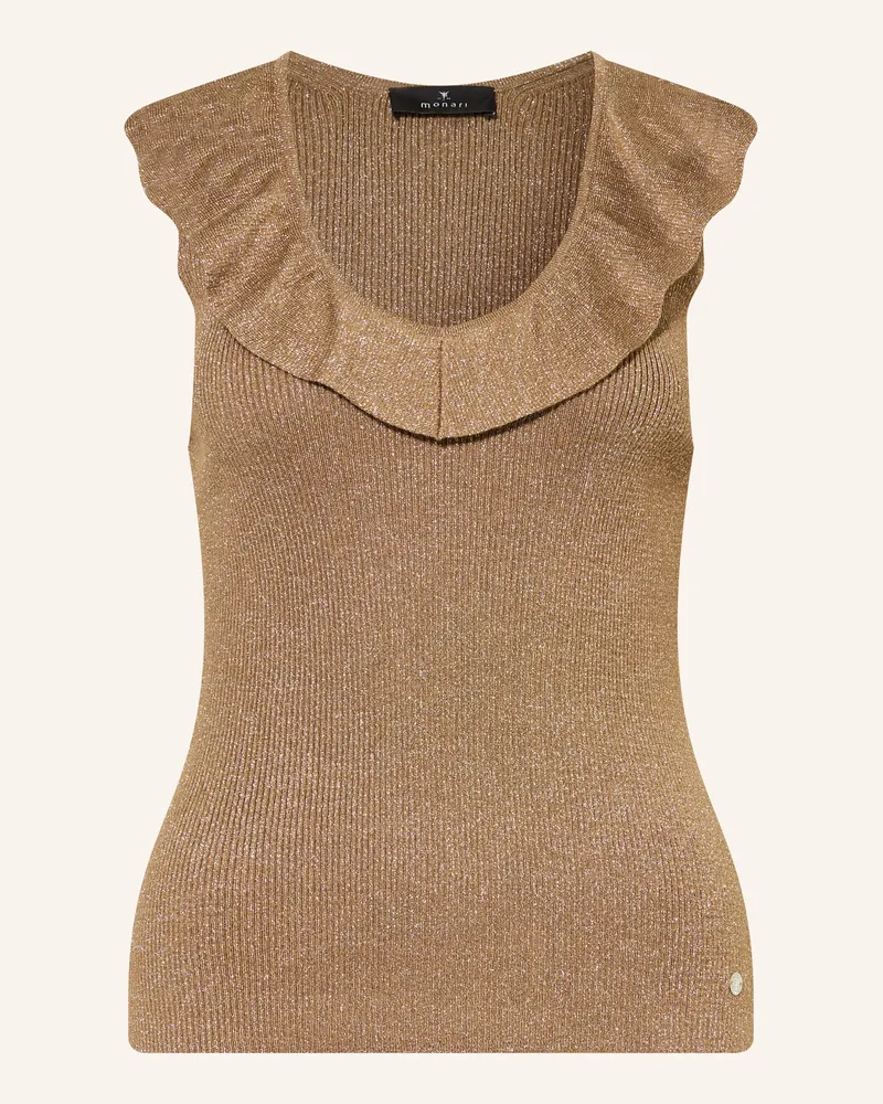 monari Stricktop Mit Glitzergarn Und Volants braun Braun