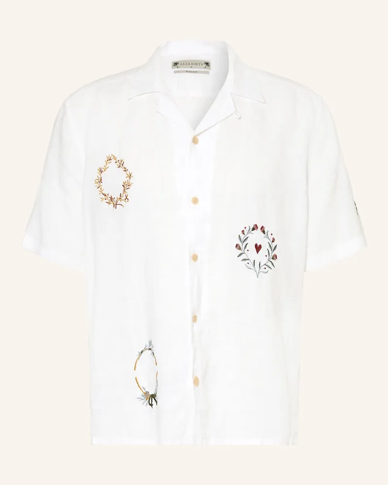 AllSaints Resorthemd Deck Boxy Fit Aus Leinen beige Weiss