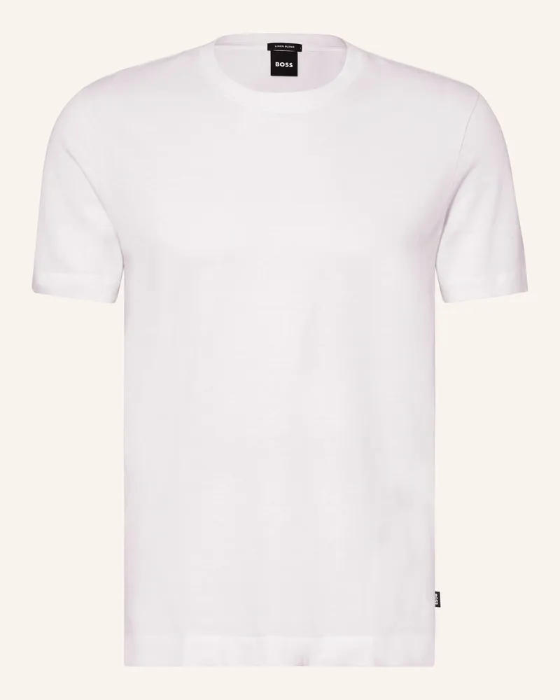 HUGO BOSS T-Shirt Thompson Mit Leinen weiss Weiss
