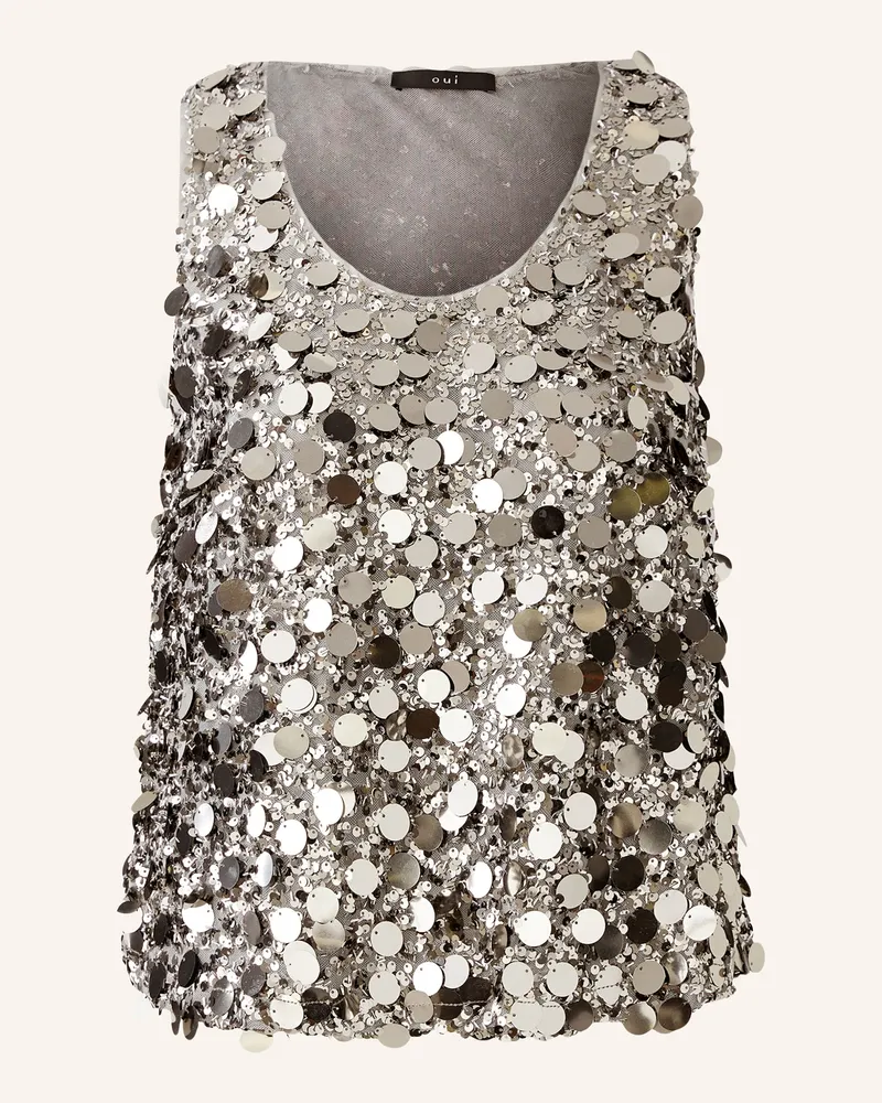 Oui  Top Mit Pailletten silber Grau