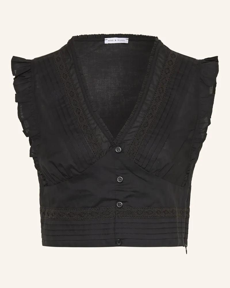 Mrs & HUGS Blusentop mit Spitze und Rüschen Schwarz