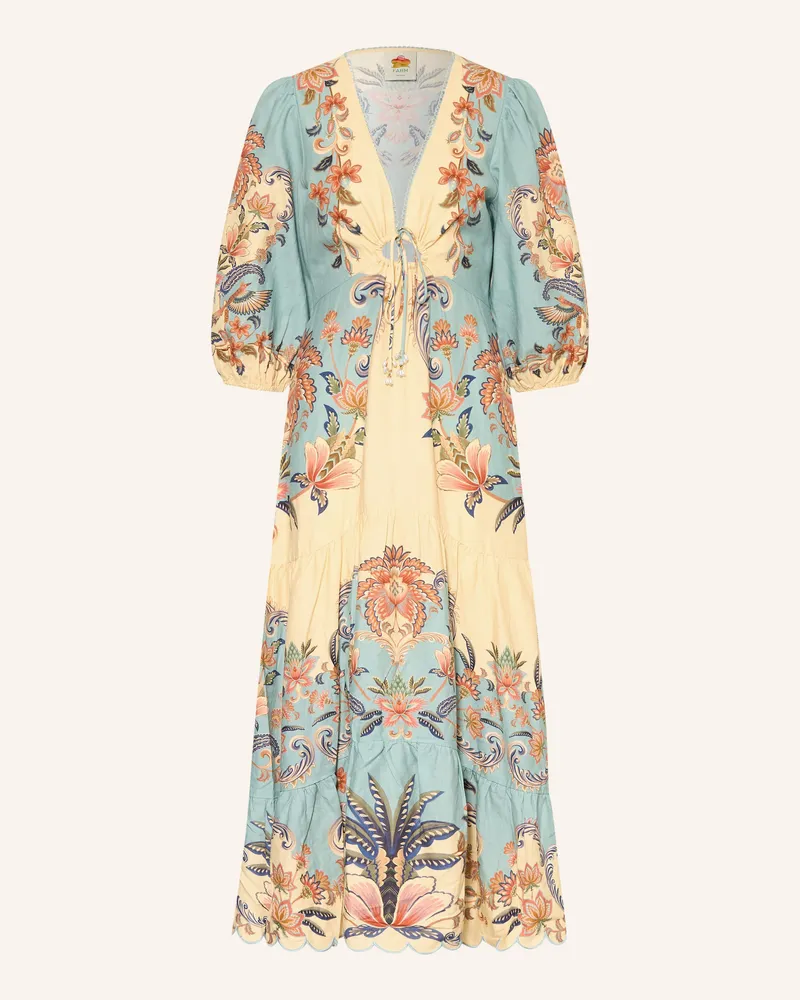 FARM Rio Kleid mit Leinen und Rüschen Hellgelb