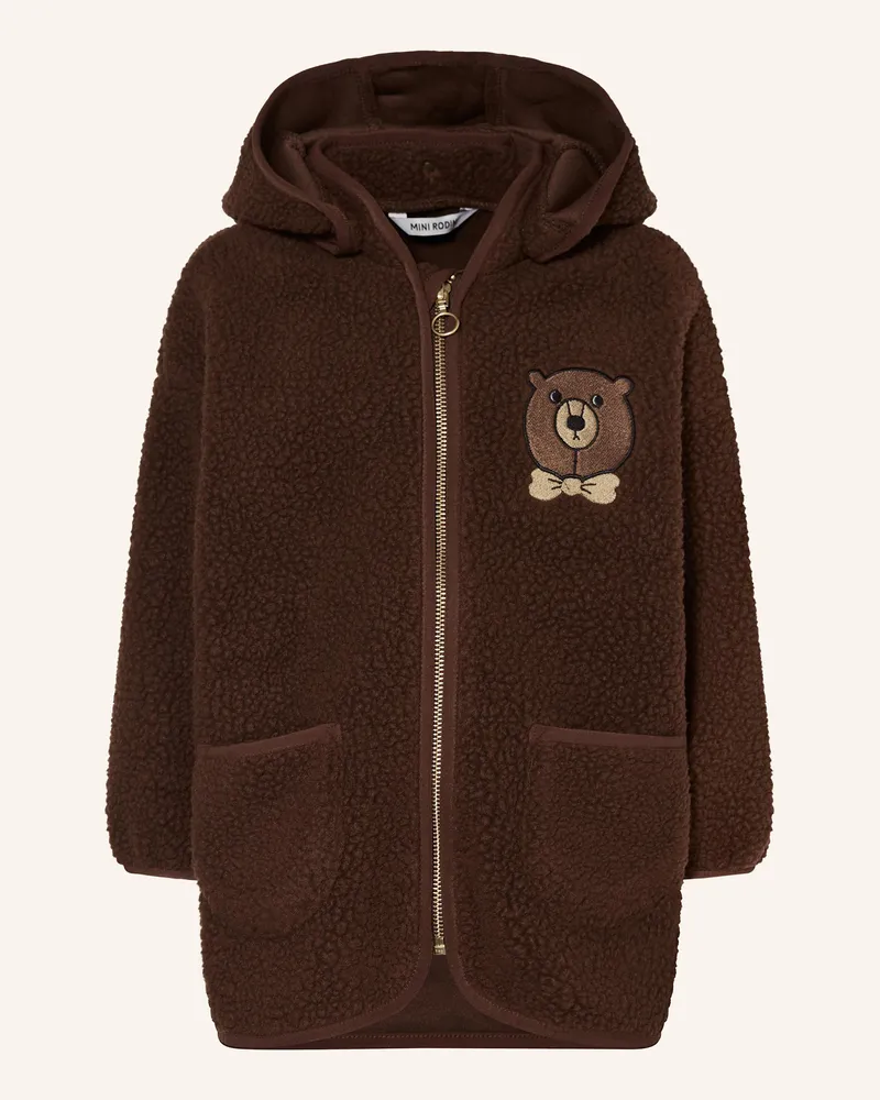 Mini Rodini Teddyfell-Jacke mit abnehmbarer Kapuze Braun
