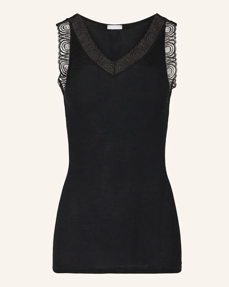 Hanro Top WOOLEN LACE aus Merinowolle mit Seide Schwarz