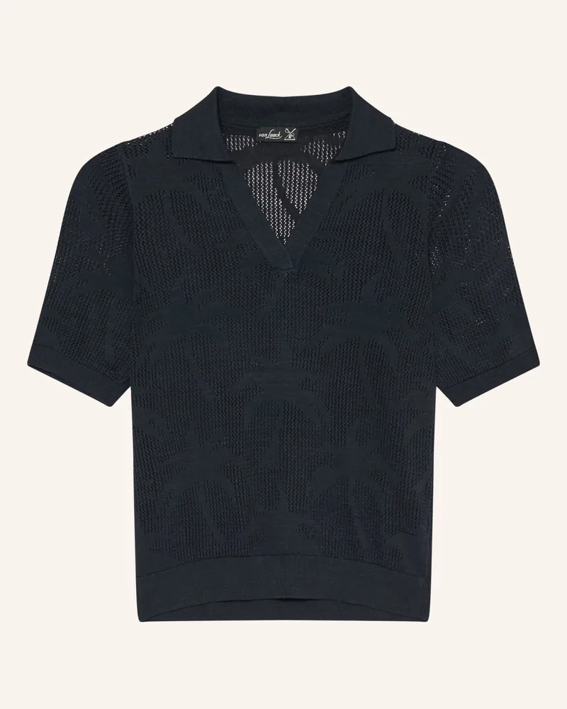 van Laack Strick-Poloshirt Vl-Saidas-Xx Mit Leinen blau Dunkelblau
