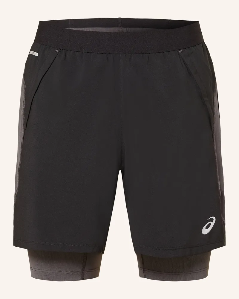 Asics 2-In-1-Laufshorts Road schwarz Weiss