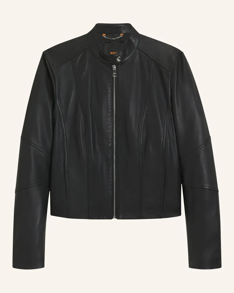 HUGO BOSS Lederjacke C_Saleste1 Regular Fit schwarz Schwarz