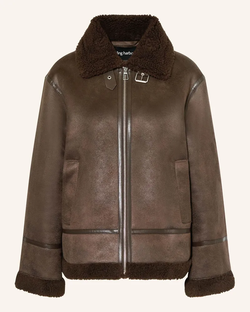 Darling Harbour Jacke in Lederoptik mit Teddyfell Dunkelbraun