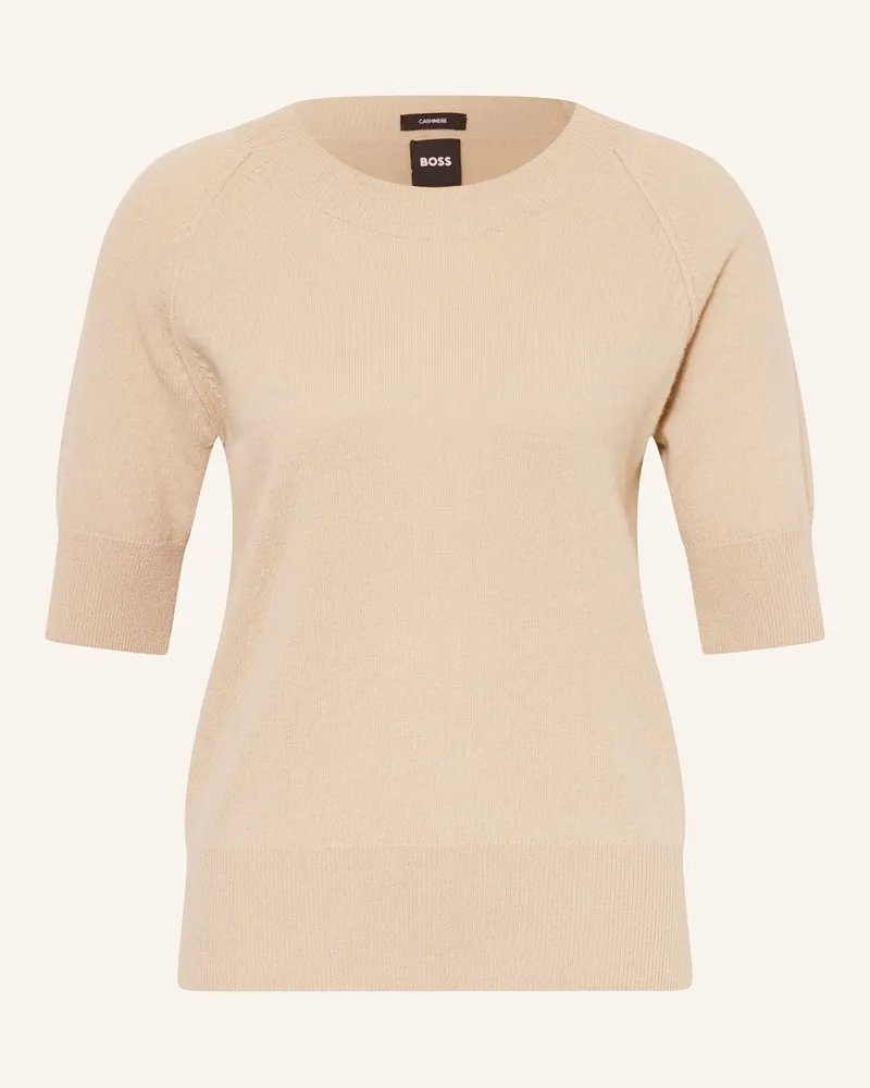 HUGO BOSS Strickshirt FAVLOVA aus Cashmere Beige