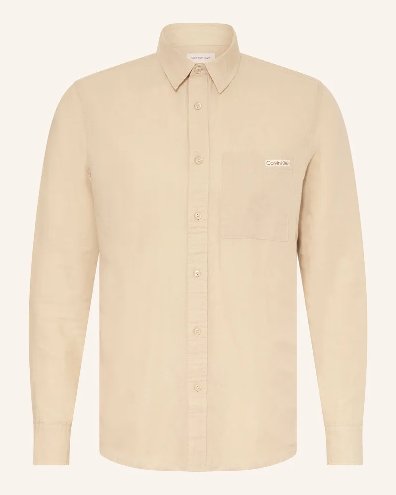 Calvin Klein Hemd Regular Fit mit Leinen Beige
