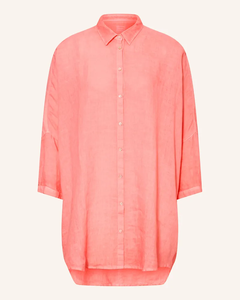 120% Lino Oversized-Hemdbluse aus Leinen mit 3/4-Arm Pink