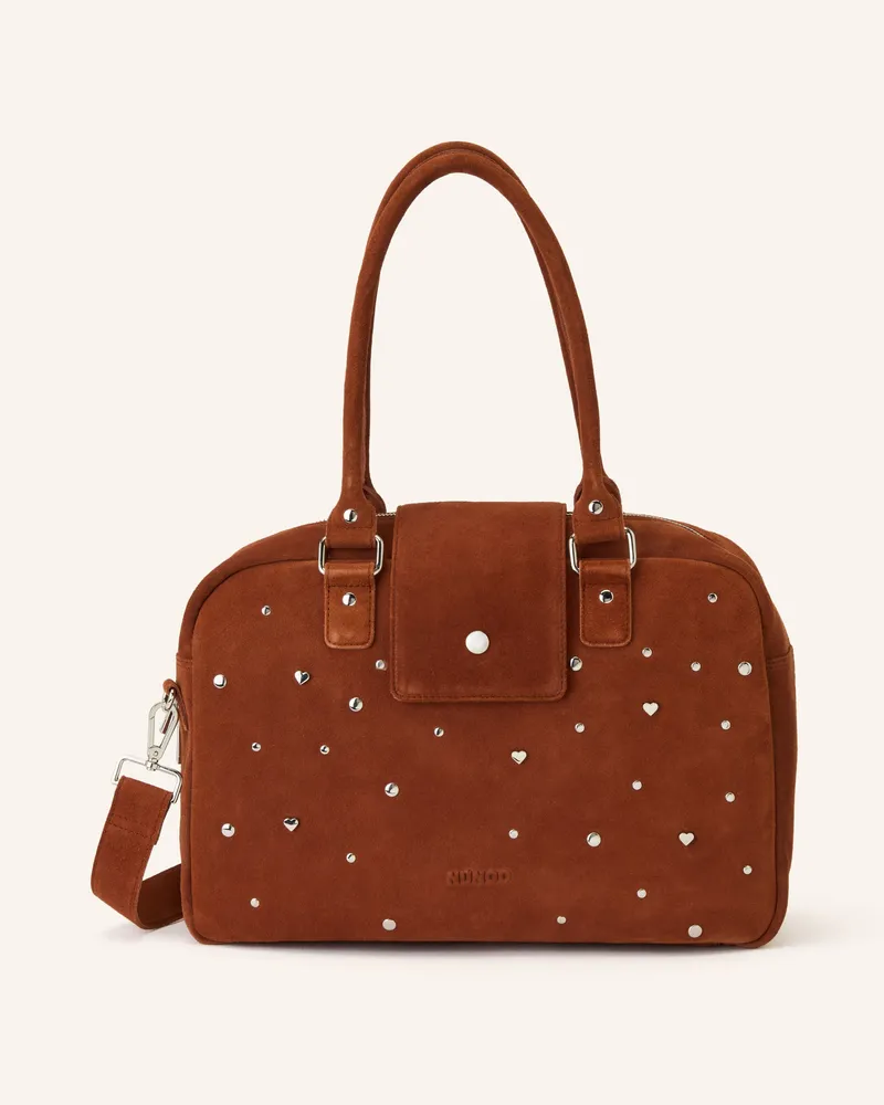 NÚNOO Laptop-Tasche Harper Sweetheart Mit Nieten braun Cognac