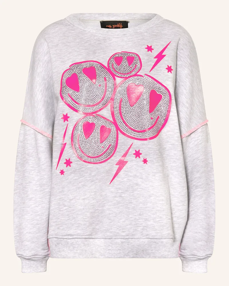 Miss Goodlife Oversized-Sweatshirt mit Schmucksteinen Hellgrau