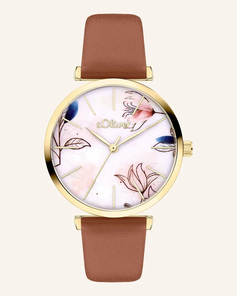 S.Oliver Armbanduhr  Aus  Kunstleder braun Braun