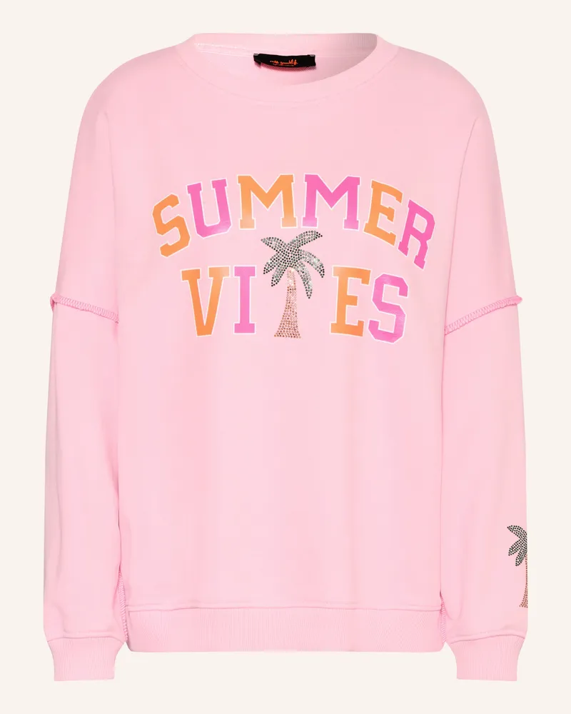 Miss Goodlife Oversized-Sweatshirt mit Schmucksteinen Rosa