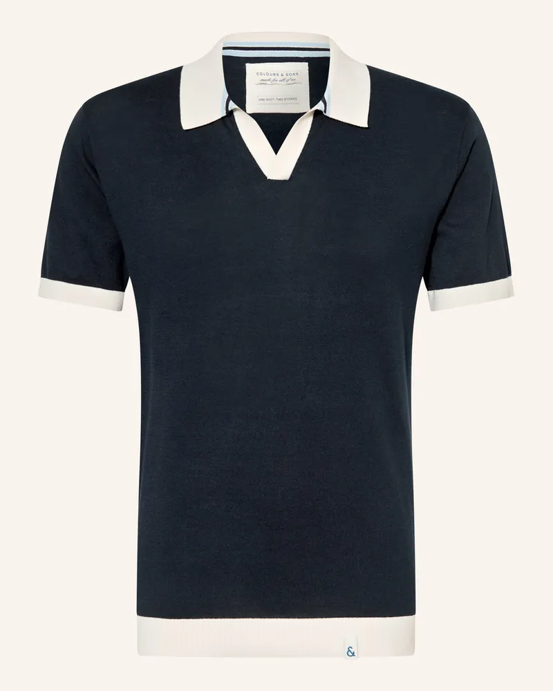 colours & sons Strick-Poloshirt blau Dunkelblau