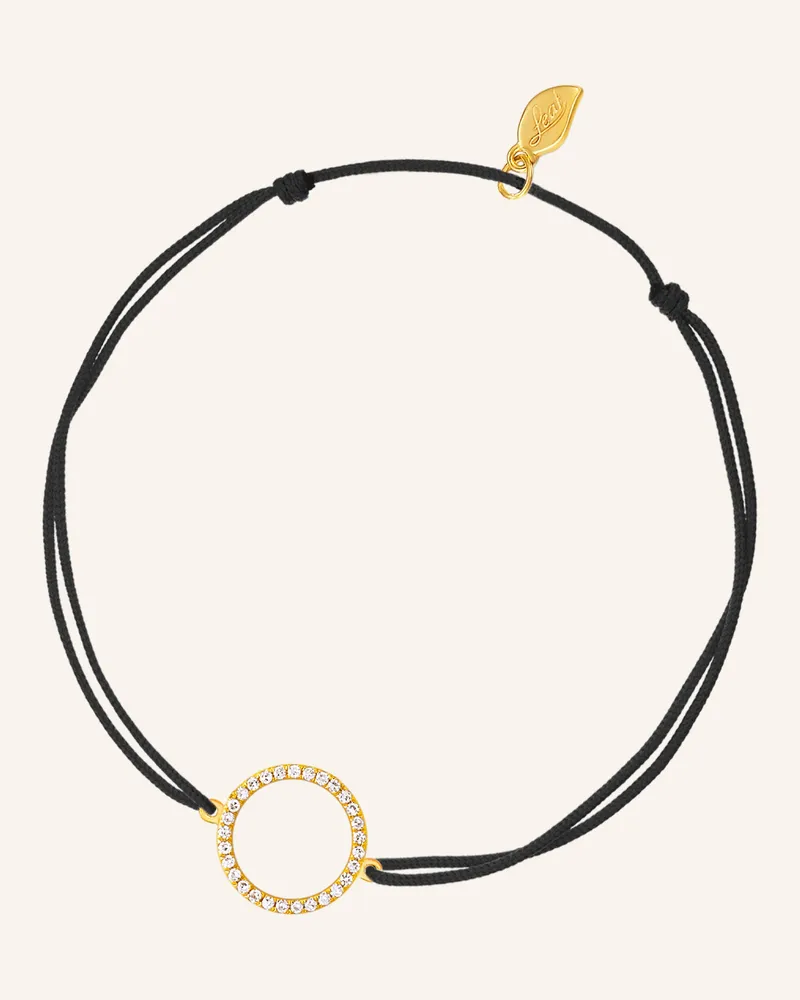 Leaf Freundschaftsarmband CIRCLE aus 18 Karat Gelbgold mit Diamanten Schwarz