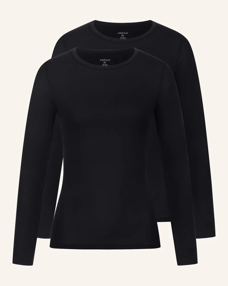 Ehrlich Textil 2er Pack Light Touch Schmales Langarmshirt Aus Lyocell - Seidig Weich schwarz Schwarz