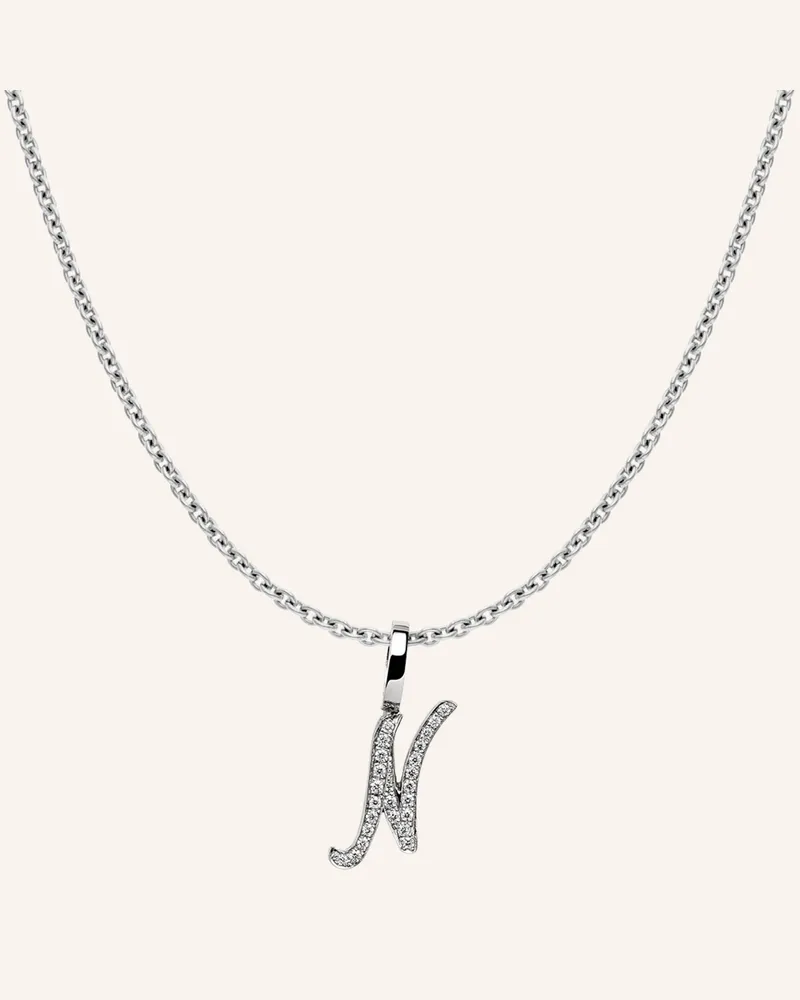 CADA Kette Tiny Diamond Letter N silber Weissgold