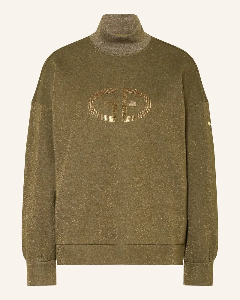 GOLDBERGH Sweatshirt mit Glitzergarn und Schmucksteinen Oliv