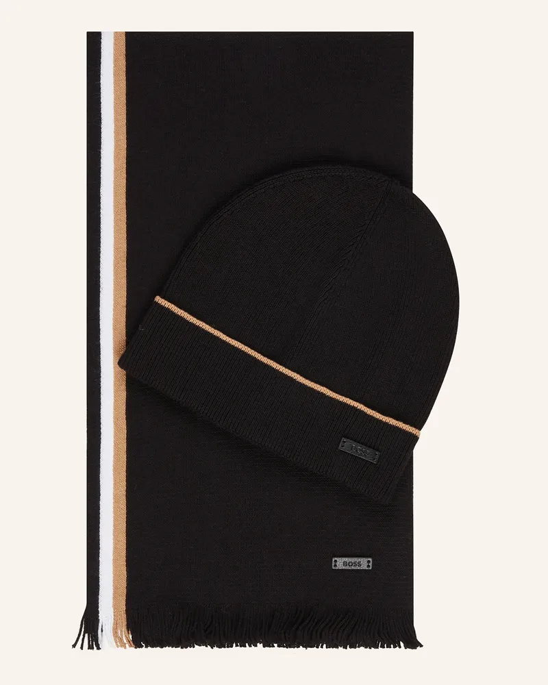 HUGO BOSS Set Henzo: Schal Und Mütze schwarz Schwarz