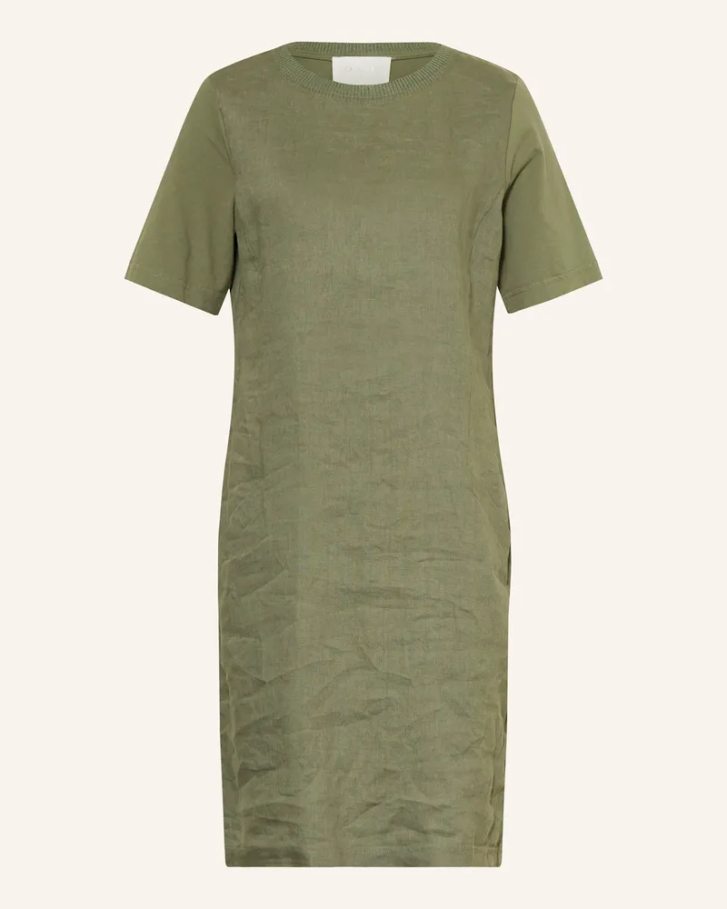 Oui  Kleid im Materialmix mit Leinen Grün