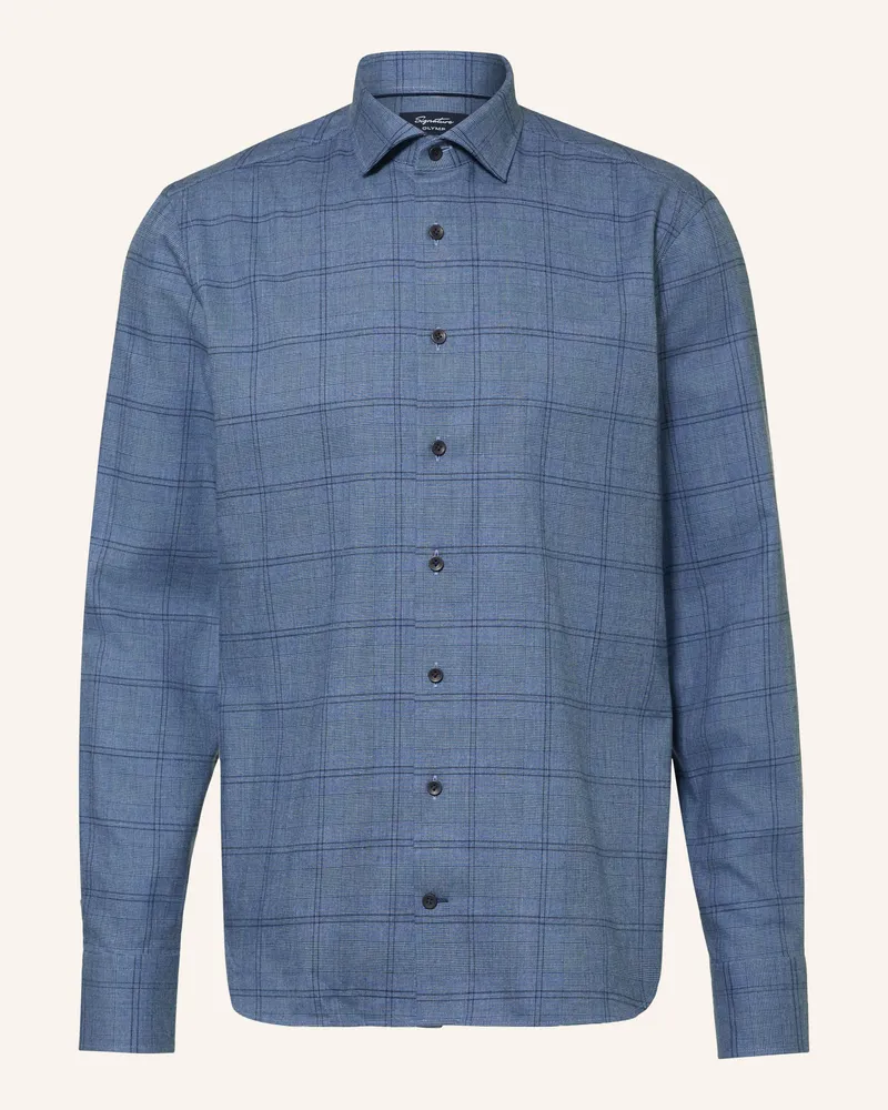 Olymp Flanellhemd Casual Tailored Fit blau Blau