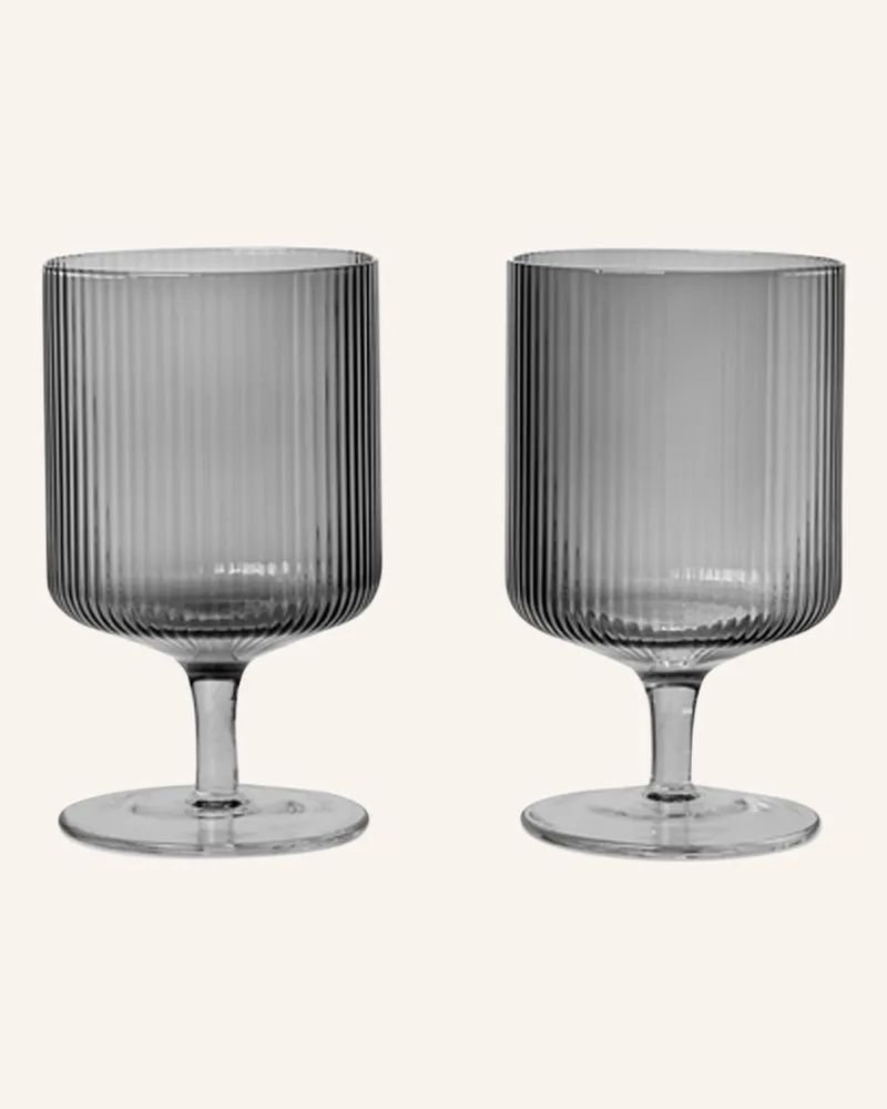 ferm LIVING 2er-Set Weingläser Ripple grau Grau