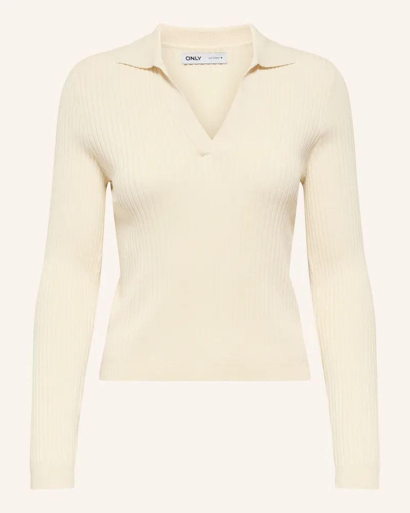 only Strick-Poloshirt weiss Beige