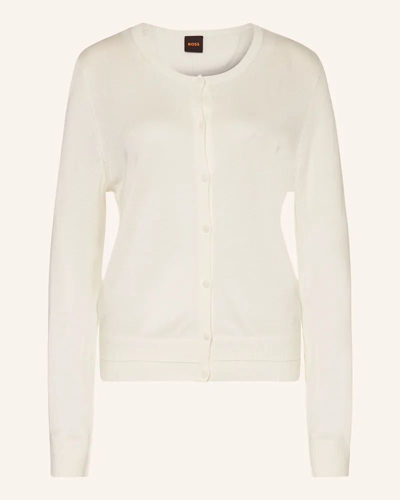HUGO BOSS Strickjacke Fiaffizza weiss Weiss