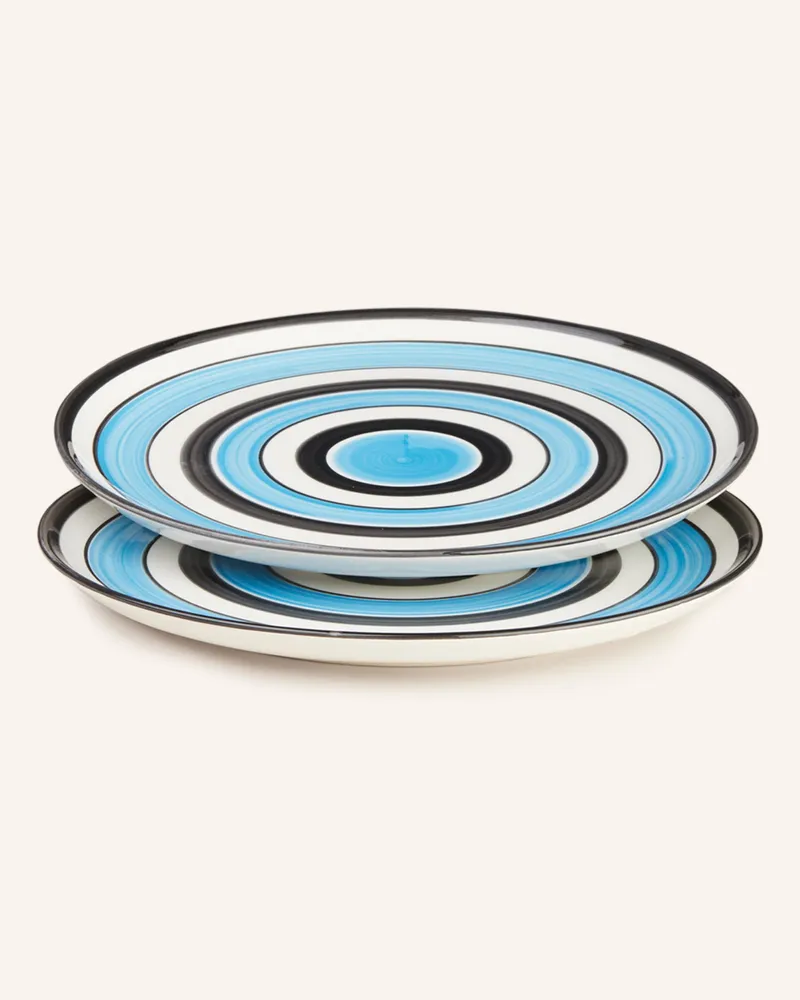 Les-Ottomans 2er-Set Speiseteller Circles blau Schwarz