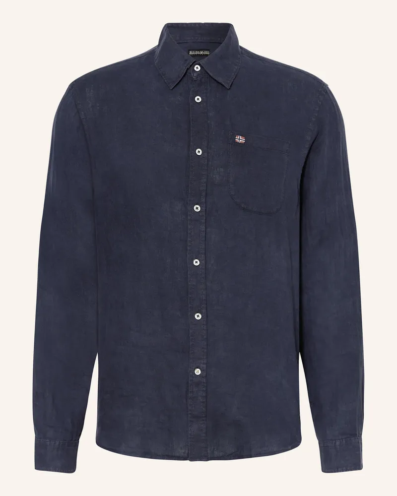 Napapijri Leinenhemd G-Linen Ls Regular Fit blau Dunkelblau