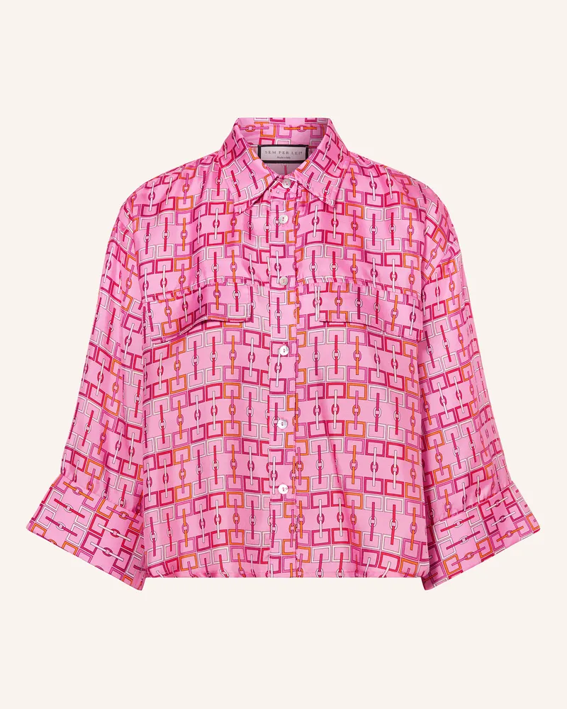 SEM PER LEI Hemdbluse aus Seide mit 3/4-Arm Pink
