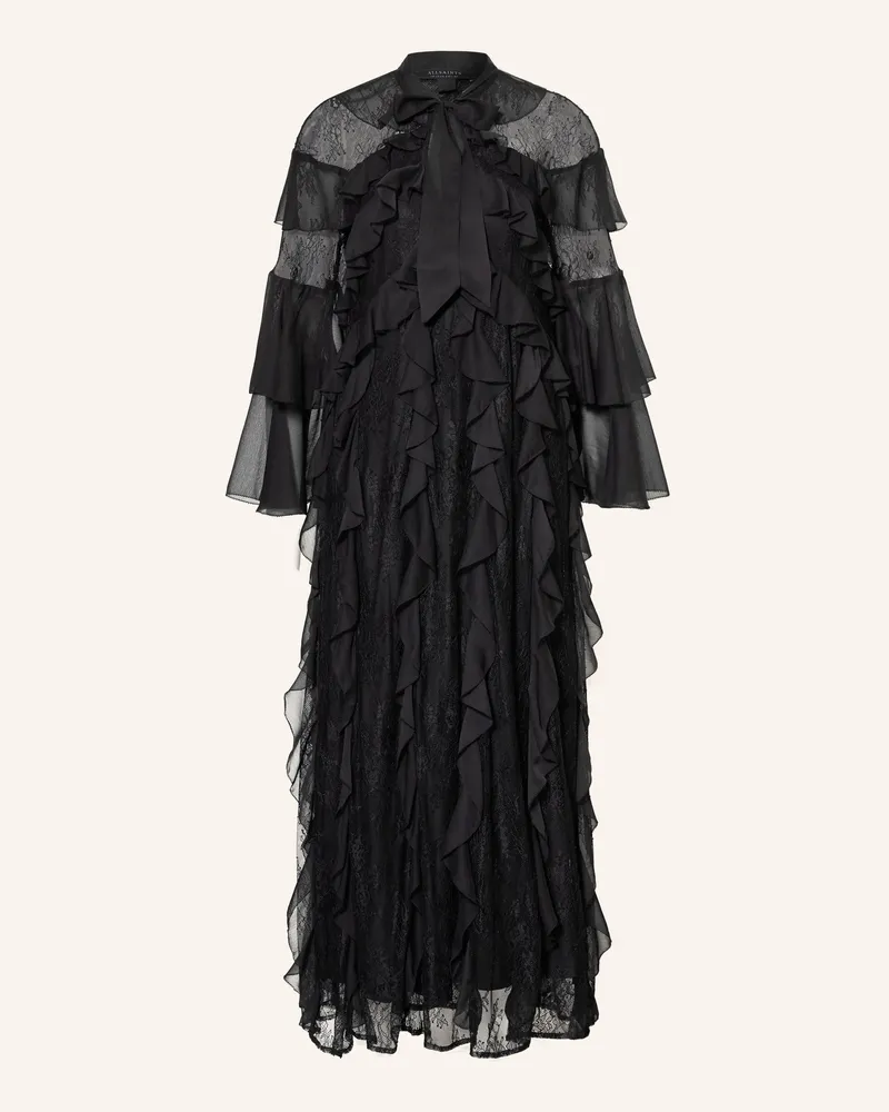 AllSaints Spitzenkleid AMBI mit Volants Schwarz