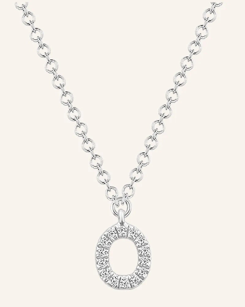 Leaf INITIALIEN Halskette „O“ aus 14 Karat Weißgold mit Diamanten Weissgold
