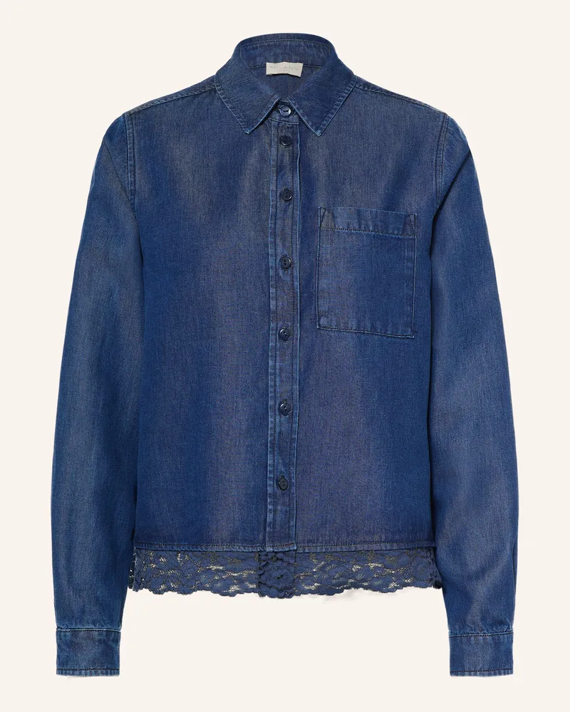 Milano Italy Hemdbluse In Jeansoptik Mit Spitze blau Blau