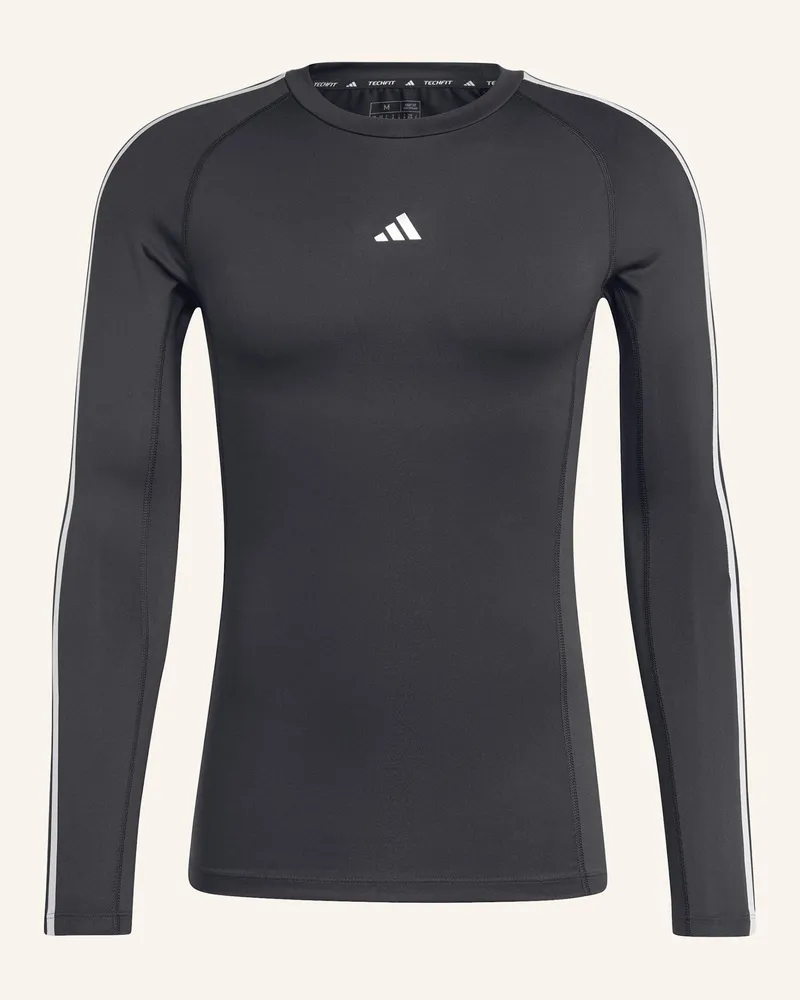 adidas TECHFIT COMPRESSION TRAINING 3-STREIFEN LONGSLEEVE Schwarz
