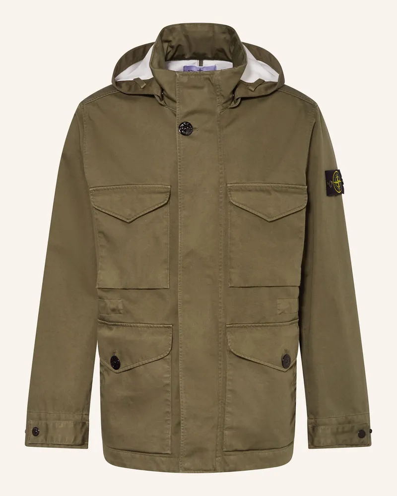 Stone Island Parka mit abnehmbarer Kapuze Oliv