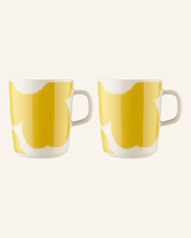Marimekko 4-Tlg. Set Oiva/ Iso Unikko: Henkelbecher Und Dessertteller gelb Creme