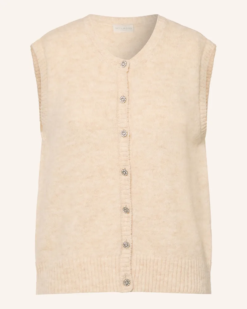 Milano Italy Strickweste Mit Schmucksteinen beige Hellbraun