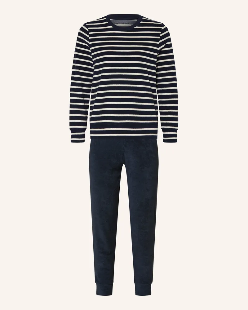 Schiesser Schlafanzug CASUAL ESSENTIALS aus Frottee Dunkelblau