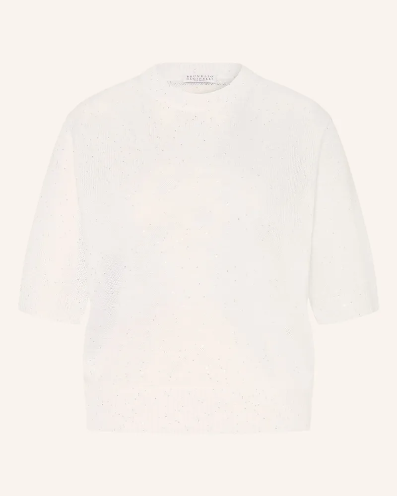 Brunello Cucinelli Strickshirt Aus Leinen Mit Pailletten weiss Weiss