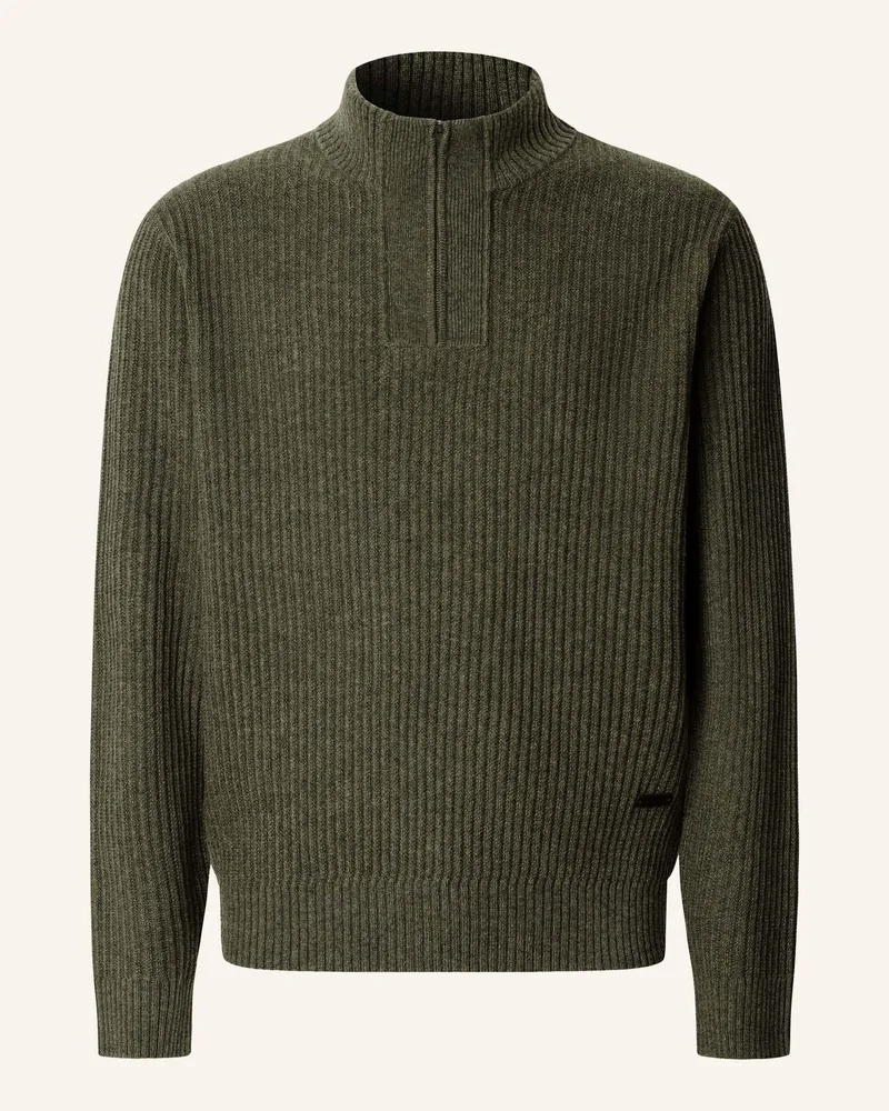 Hackett Pullover Highland Stitch Hzip gruen Oliv