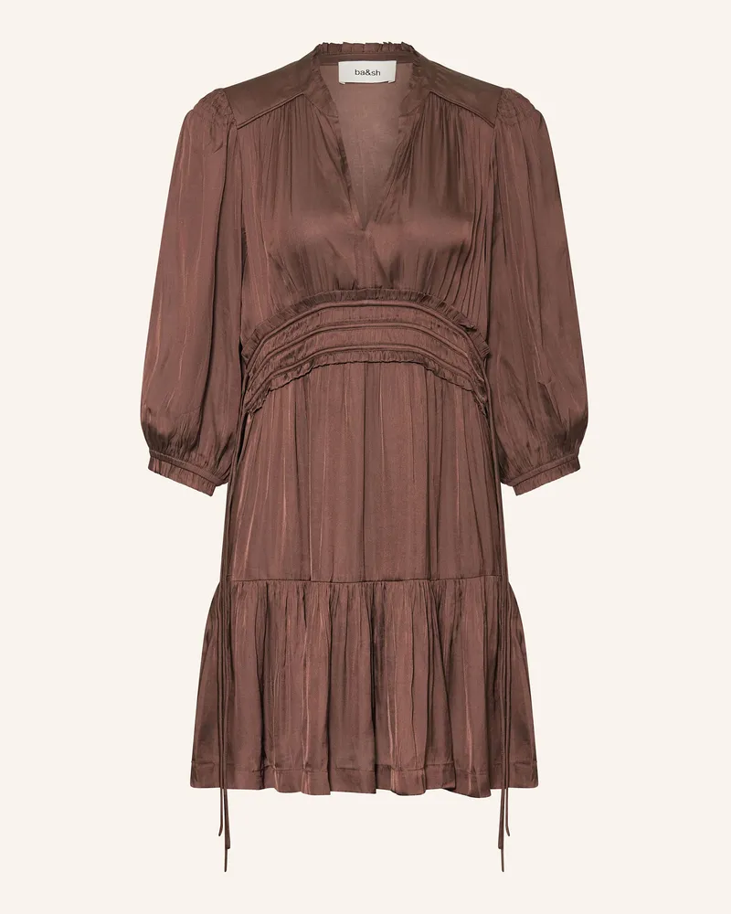 ba&sh Satinkleid Cyrilia Mit 3/4-Arm Und Rüschen braun Dunkelbraun