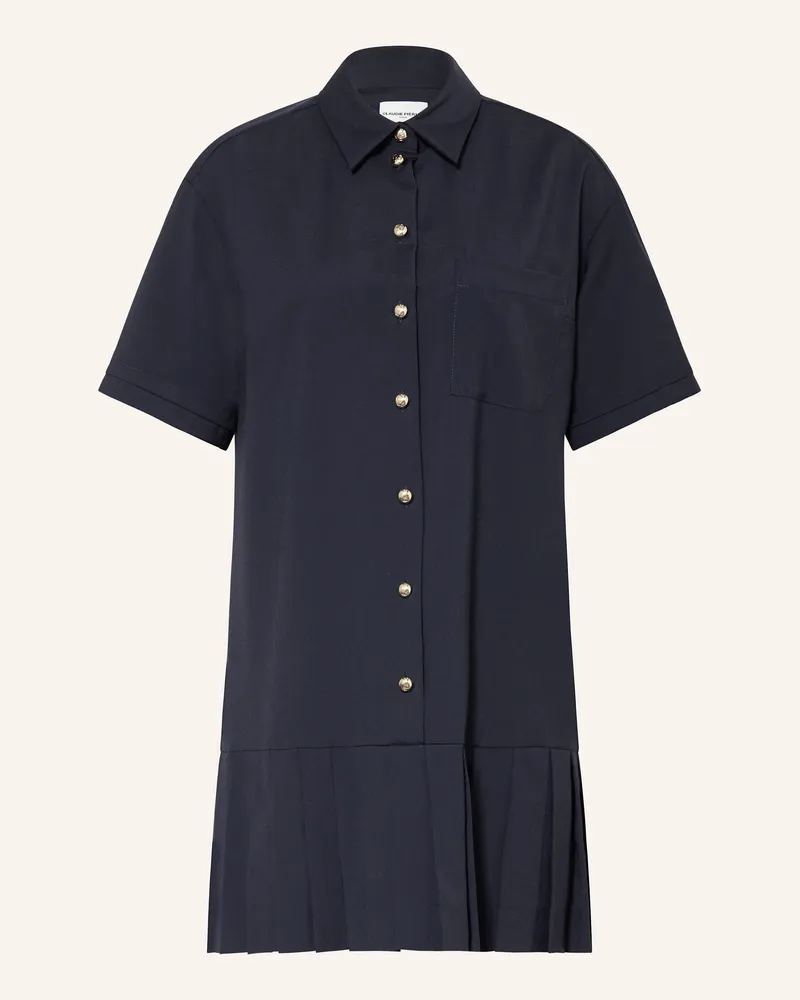 Claudie Pierlot Hemdblusenkleid mit Plisees Dunkelblau