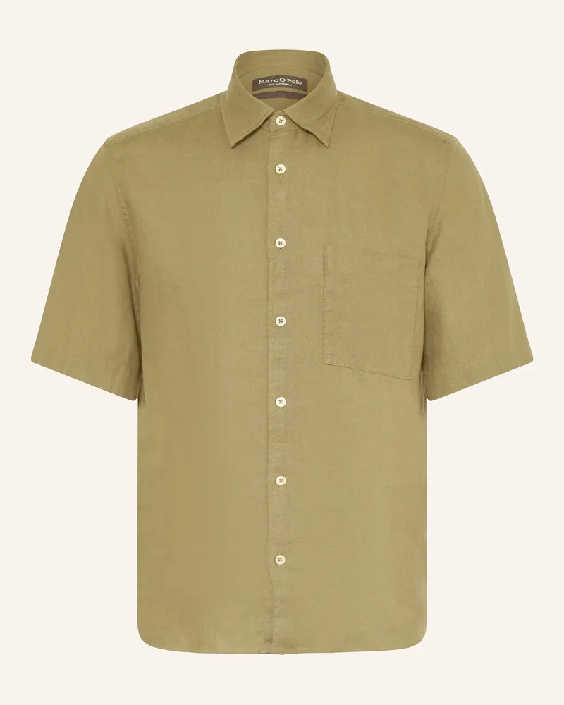 Marc O'Polo Kurzarm-Hemd Regular Fit aus Leinen Oliv